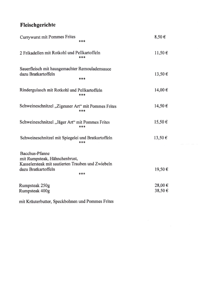 Vorspeisen, Salate, Hauptgerichte und Dessert